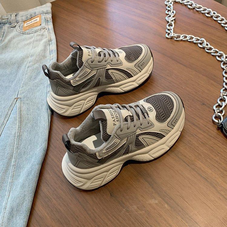 Platform Dad Shoes for Women 2025 Autumn and Winter New Retro Versatile Casual Ankola Red and Silver Heightening Sneakers for Women