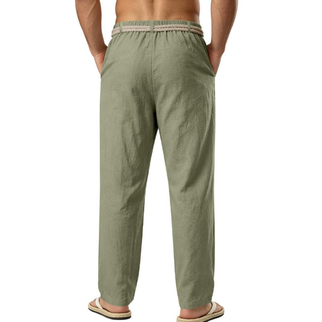 Men's Linen Drawstring Pants Lightweight Breathable Straight Leg Trousers Casual Summer Vacation Commuting Pants