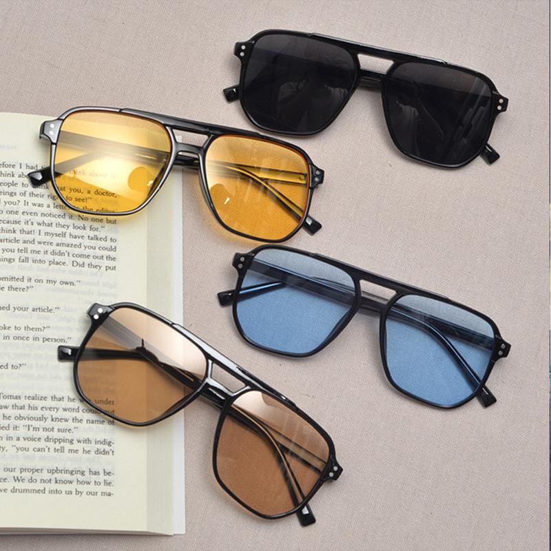 Protective Glasses 4Pcs Fashion Men Square Sunglasses Double Bridge Gradient Sun Glasses Male Colorful Lens Eyeglasses Uv400