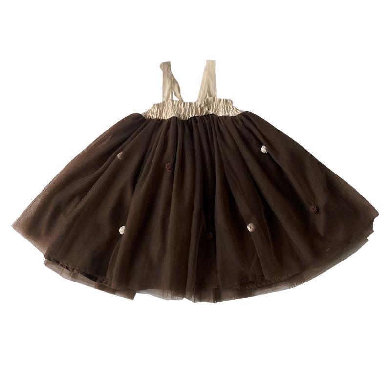 

Платье принцессы без спинки Сладкое однотонное шнуровка Сетчатый галстук-бабочка Летнее детское платье 100