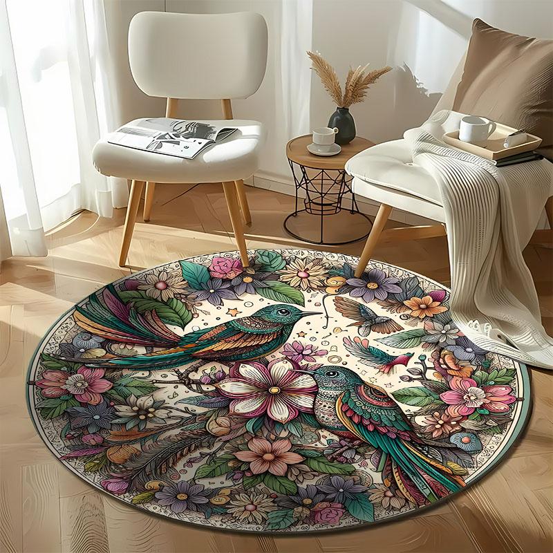Free shipping Colorful Birds and Floral Pattern Round Carpet for Living Room Decor round carpet for home sofa bedroom,gift