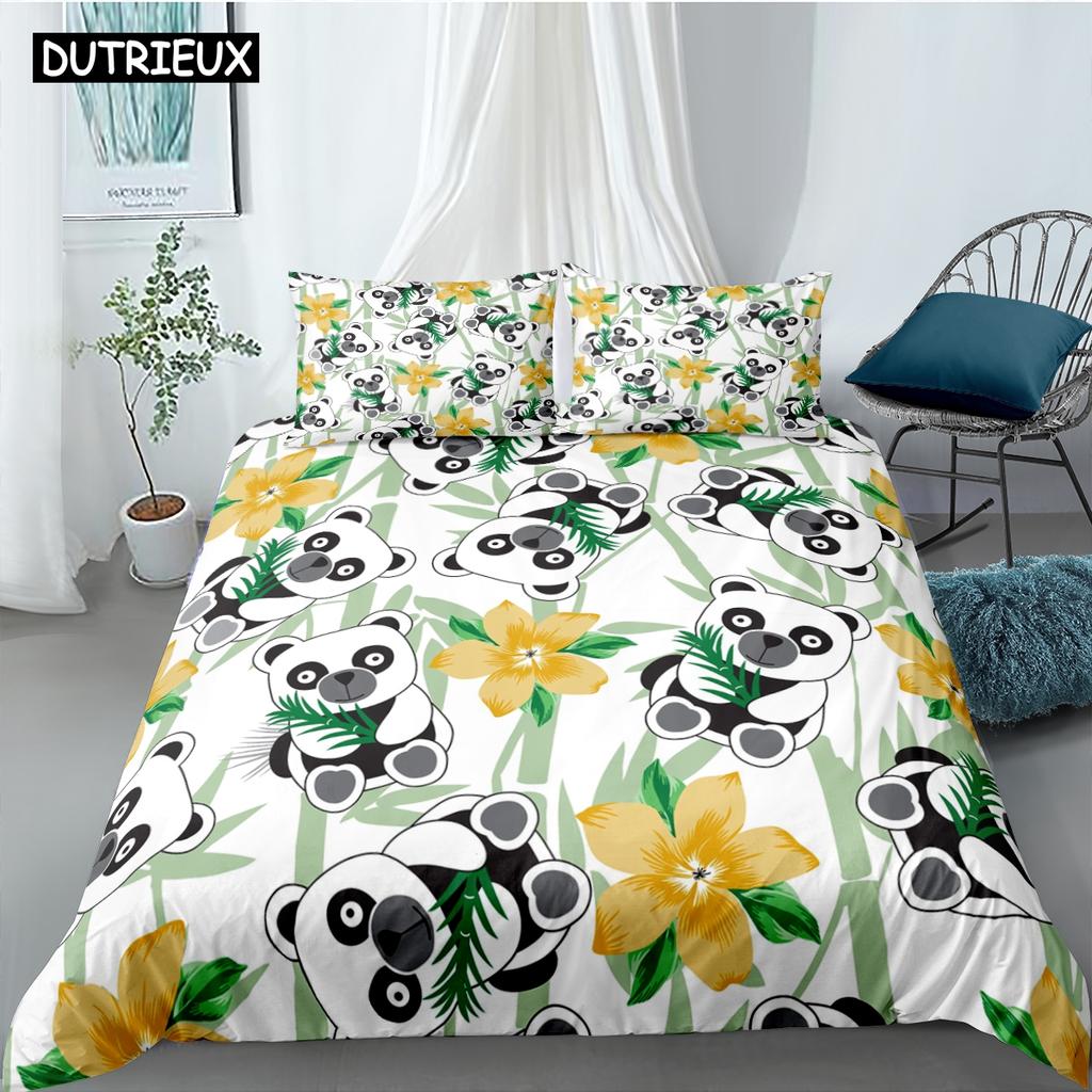 Cartoon Cute Panda Polyester Bedding Sets Child Kids Covers Boys Bed Linen Set For Teens King Size Bedding Set