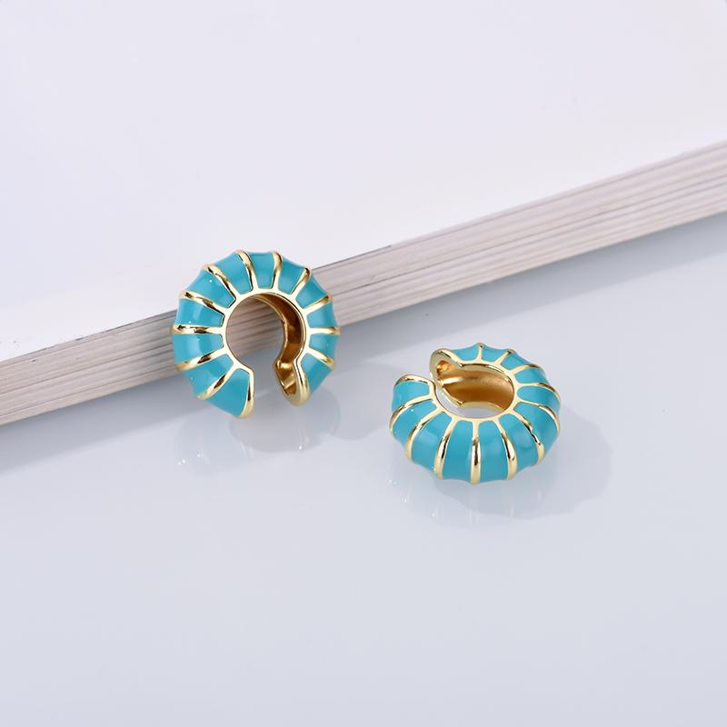 1 Piece Round Clip On Earrings Ear Cuffs Bohemian C Shaped Enamel Gold Color Zircon Non-Piercing Blue Black White Pink Earrings