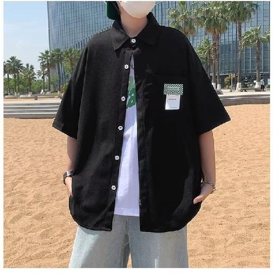 Waffle Short Sleeved Shirt For Men 2024 Summer New Korean Edition Handsome Shirt Five Quarter Sleeve Rascal Handsome Casual Top
