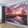 Pink Autumn Sunset Landscape Tapestry 2D Digital Print Polyester Wall Hanging Living Room Bedroom Office Decor with Hooks