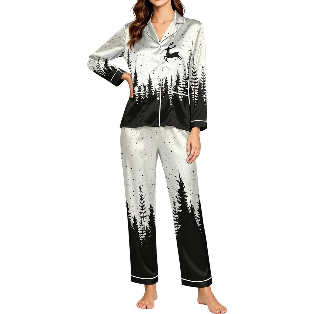 Women's Christmas Print Long Sleeve Pajamas for Holiday Lounging and Relaxing at Home