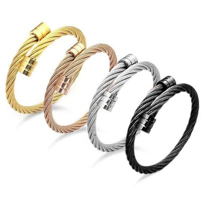 Aço titânio Weiya fio de aço pulseira masculina hip hop punk abertura elástica joias da moda
