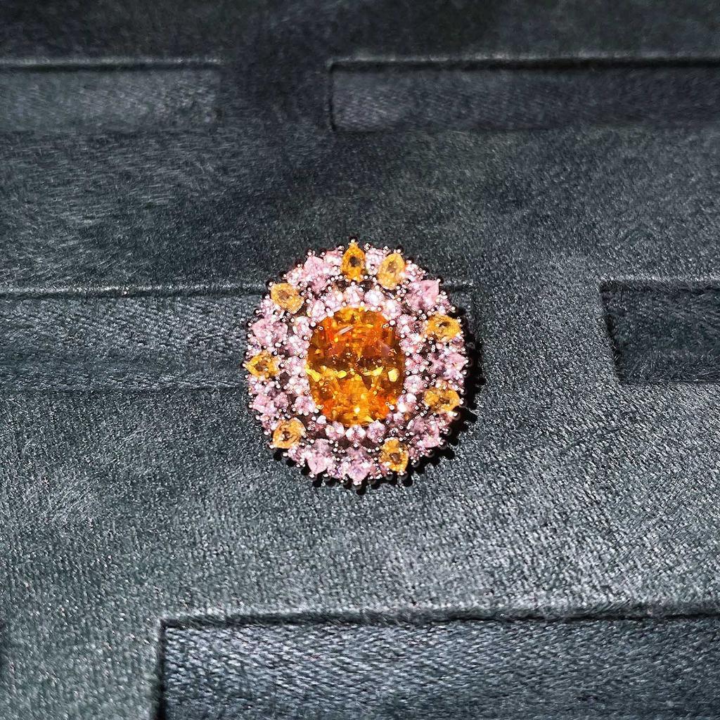 Boho Style copper Color Zircon Sets For Female Yellow Zircon Full Stone Necklace Ring Earrings Bridal Wedding Banquet Accessory