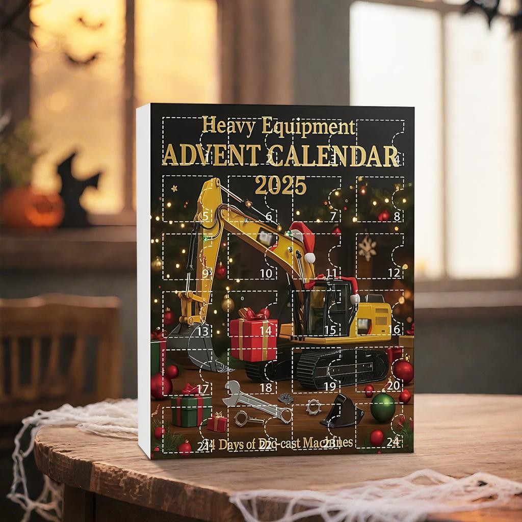 Heavy Equipment Advent Calendar 2025, 24 DieCast Machines,2D Flat Acrylic Mini Excavator Ornaments, Construction Vehicle Advent Calendar
