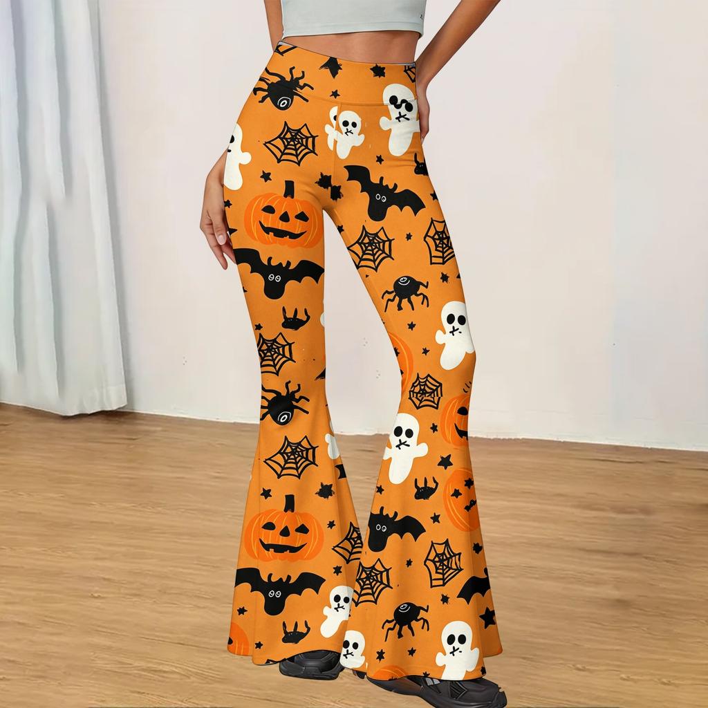 Women's Halloween Print Flared Yoga Pants Casual High Waist Stretchy Bootcut Trousers for Daily Wear and Fitness Activities