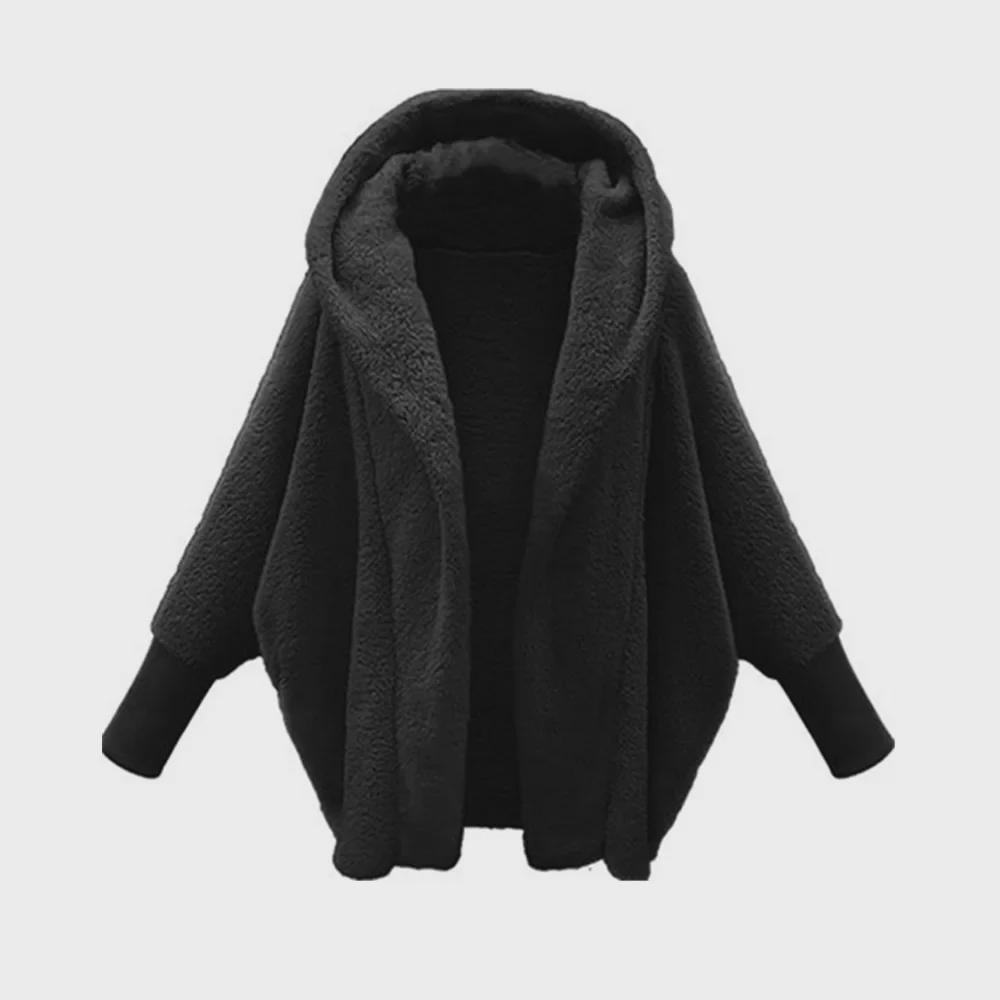 Cappotto da donna in peluche a tinta unita con cappuccio - Maniche lunghe vestibilità ampia per autunno e inverno