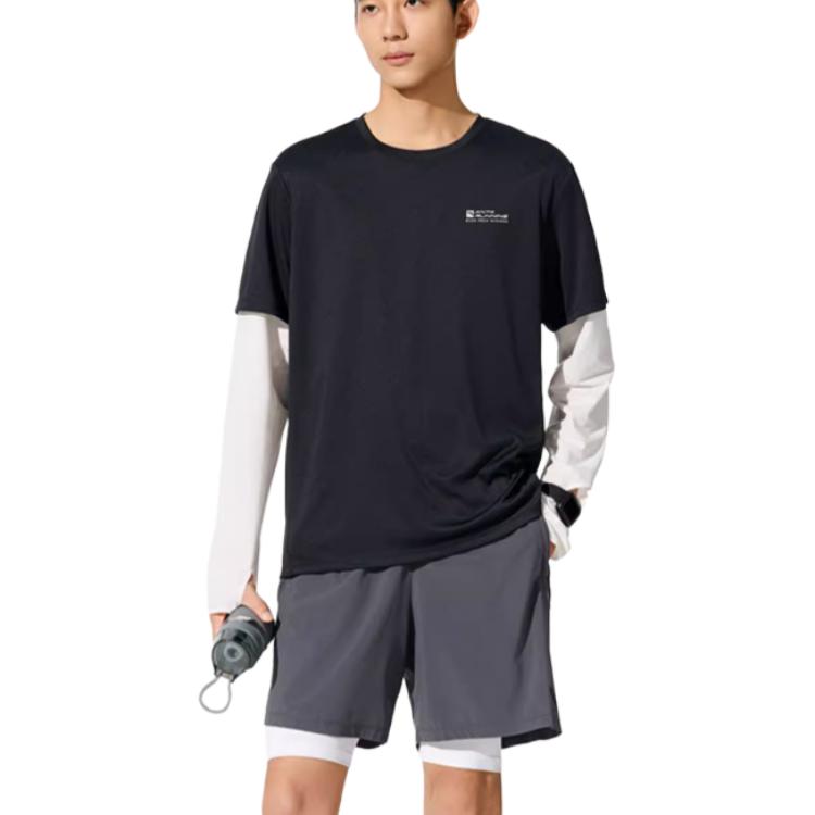 Anta Seria Biegowa Sportowa Casualowa Prosta Jednolity Kolor Okrągły Dekolt Pulower Krótki Rękaw T-Shirt Męskie Topy Czarny 952525110-4