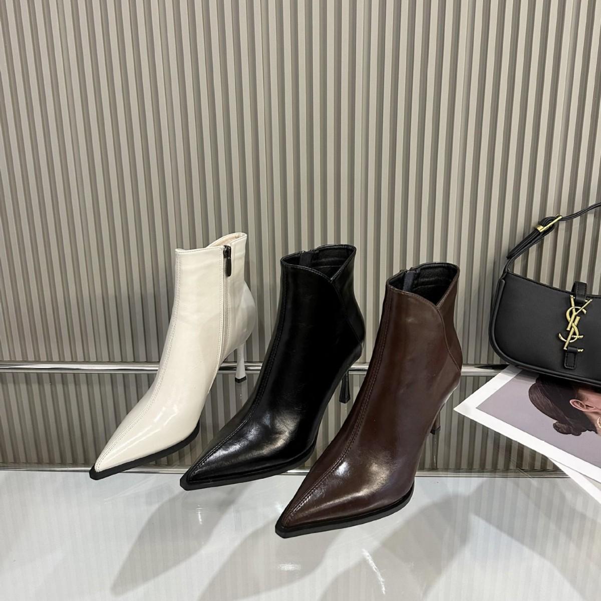 

2025 новые остроносые тонкие высокие каблуки боковая молния однотонные низкие голенища ботинки Мартин тонкие женские короткие ботинки 39 коричневый