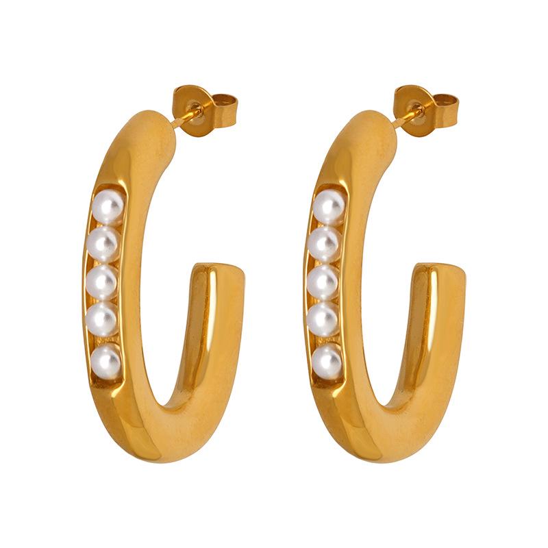 Elegant French U-Shaped Pearl Earrings: Non-Fading 18K Gold Titanium Steel Women's Jewelry