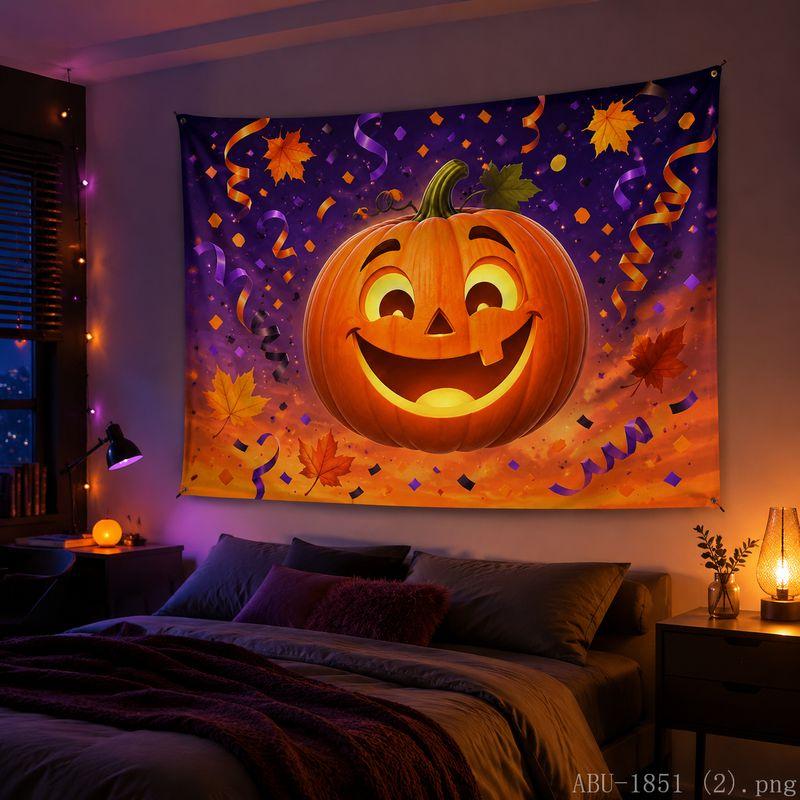 Halloween Tapestry Pumpkin Bat Maple Leaf Printed Wall Hanging Bedroom Living Room Party Wall Background Decor Hanging Cloth