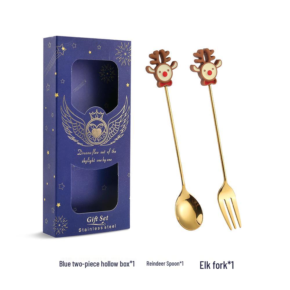 J Cross-border 430 Stainless Steel Christmas Dessert Spoon & Fork Set – Includes Ice Cream & Cake Utensils with Festive Elements