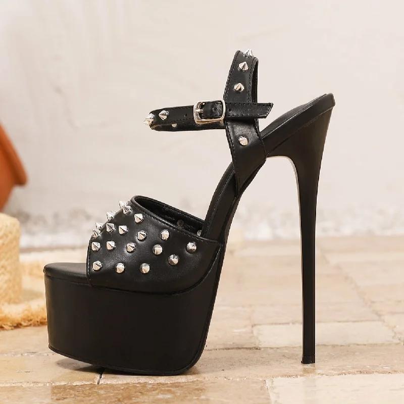 Pesstwei Aşırı Seksi Stiletto Topuklu Platform Kadın Sandaletleri Moda Perçin Tokalı Askılı Pole Dans Yazlık Ayakkabılar