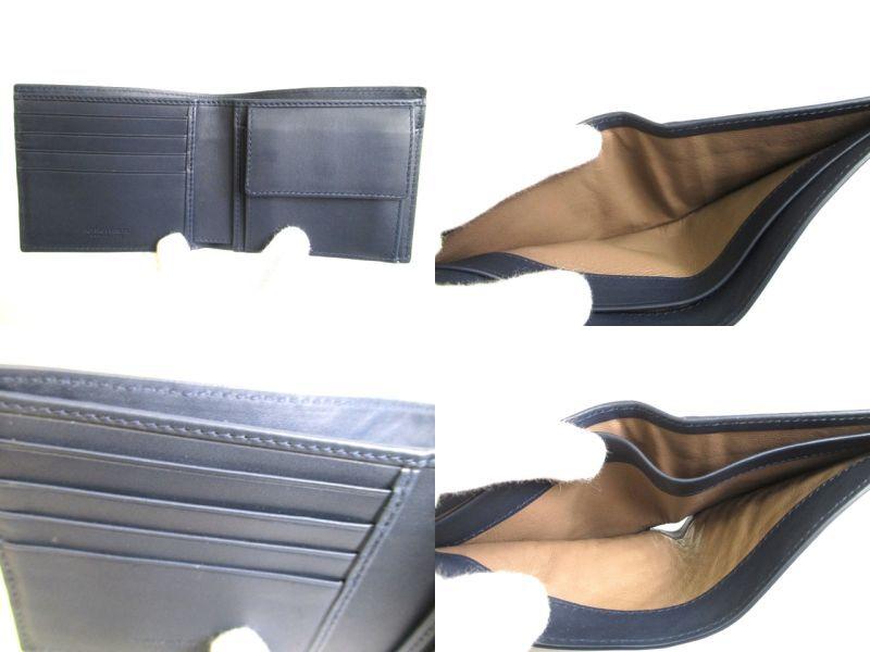 Authentic BOTTEGA VENETA Intrecciato Navy Blue Leather Bifold Wallet Compact Wallet #9622  Refurbished