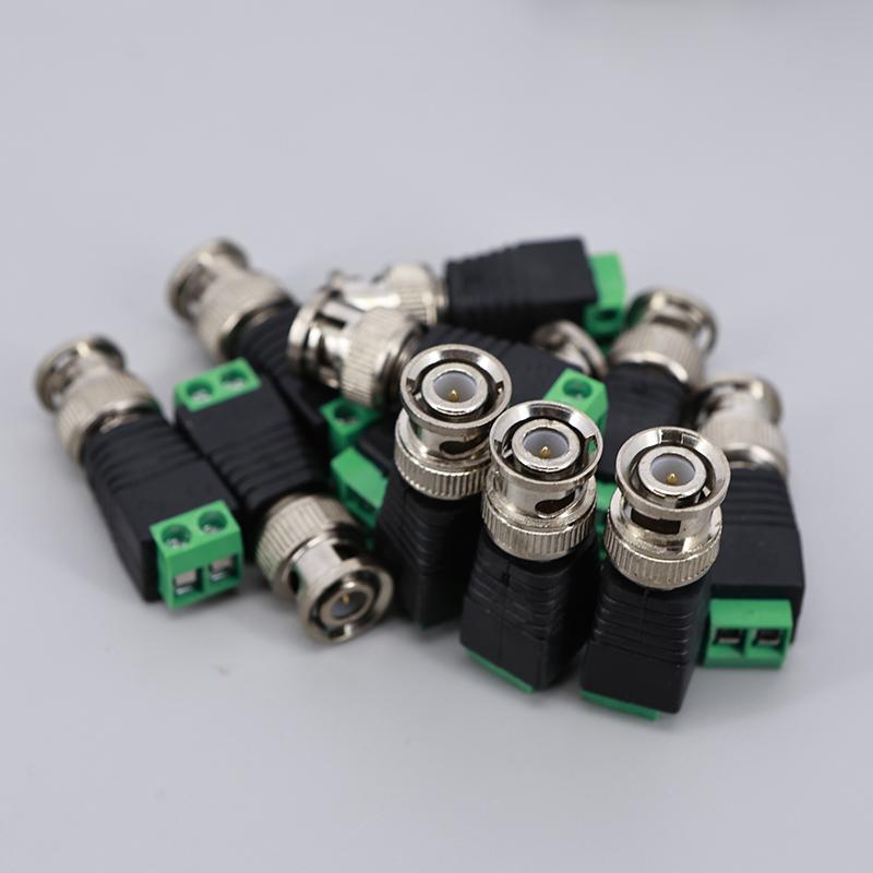 10pcs/lot BNC Connector Male Coax Cat5 DC Adapter Balun Connector for CCTV Camera Accessories