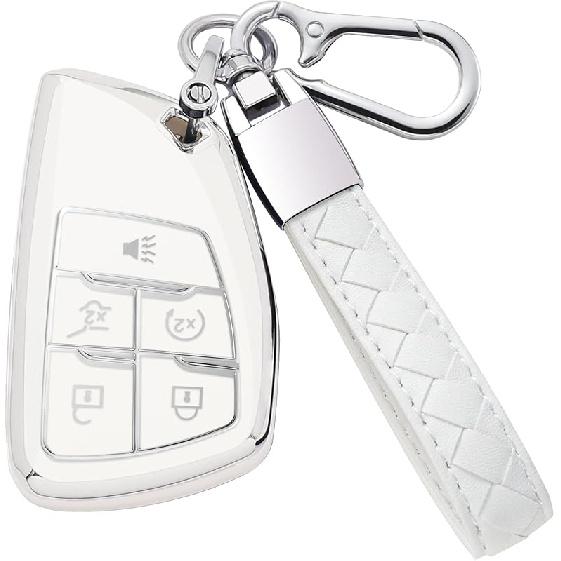 For Chevy Key Fob Cover With Leather Keychain Soft TPU Key Case Shell Holder Fits For Chevrolet    2024 Suburban Tahoe Silverado 1500, For GMC Yukon