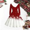 Rochie Midi cu Imprimeu de Crăciun pentru Femei, Mânecă Lungă, Decolteu în V, Margine Blănoasă, Croială A-Line, Rochie de Petrecere, Ediție Limitată de Crăciun