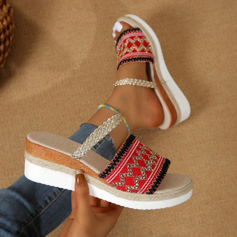Summer New Wedge Heel Platform Women's Shoes Large Size with Casual Wedge Heel Slippers