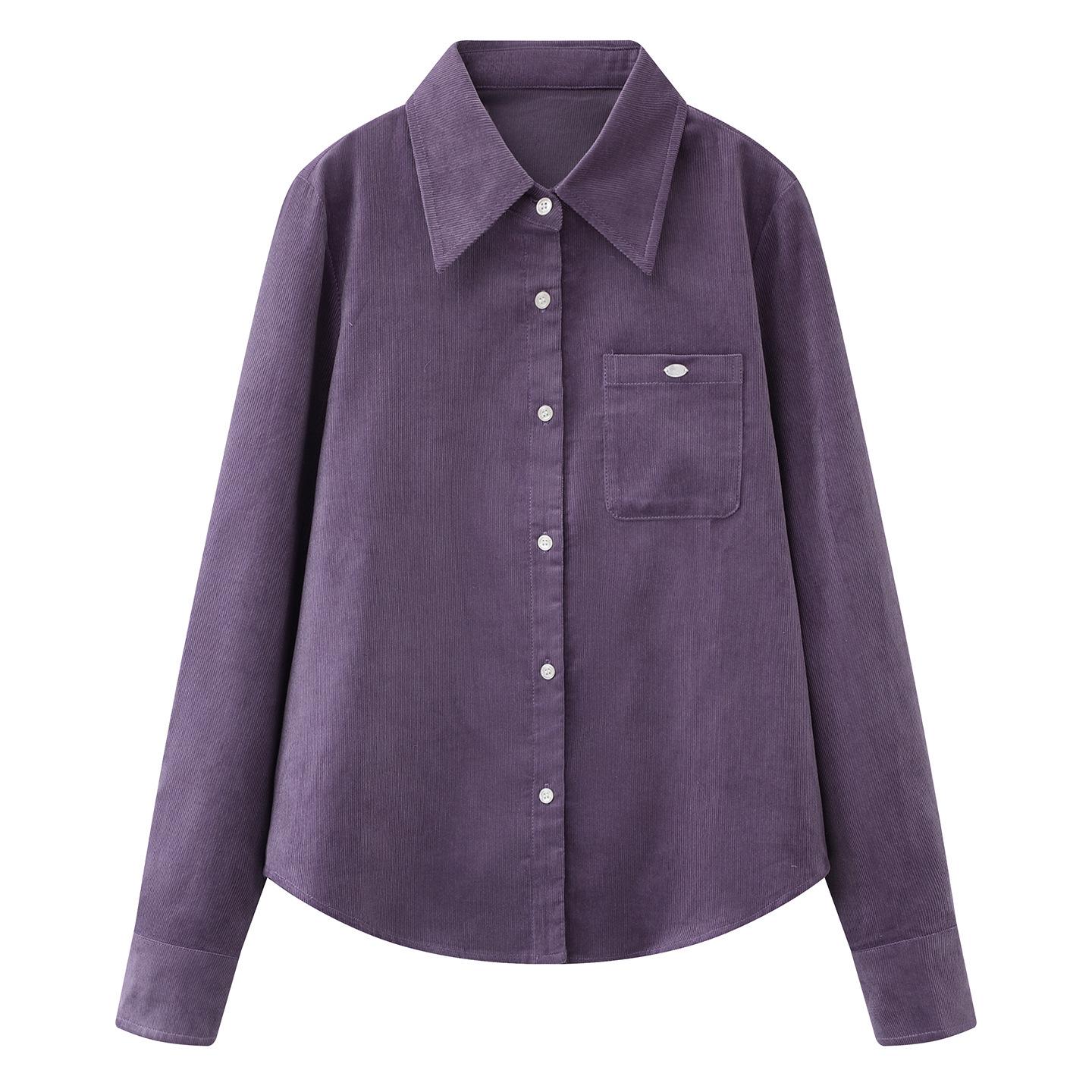 Women s Elegant Purple Corduroy Shirt - Long Sleeve, French Style, Winter 2025 Collection. S
