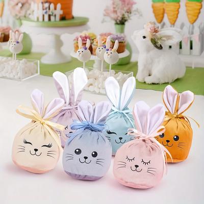 Pungi Cadou cu Șnur Iepuraș de Paște cu Urechi de Iepuraș pentru Petrecerea de Sărbătoare a Copiilor Pungi Cadou Iepuraș de Paște și Decorațiuni de Sărbătoare