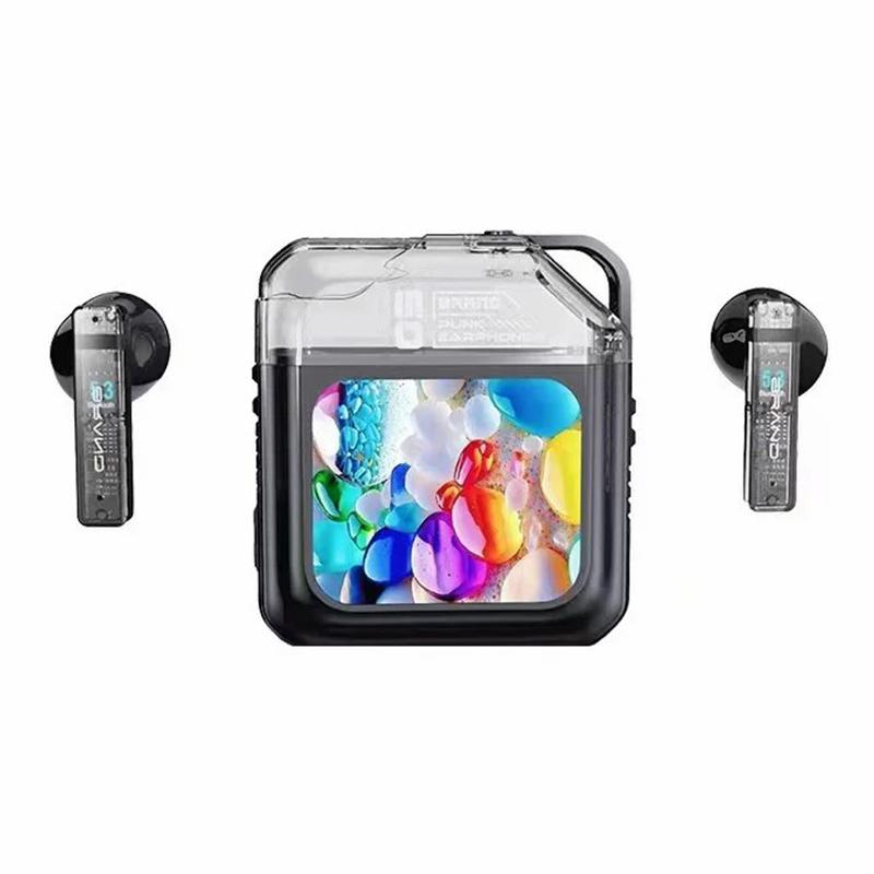 

S10 Semi-in-ear Bluetooth-compatible Earphones with LED Full Color Touch Screen Charging Case,English Version Black