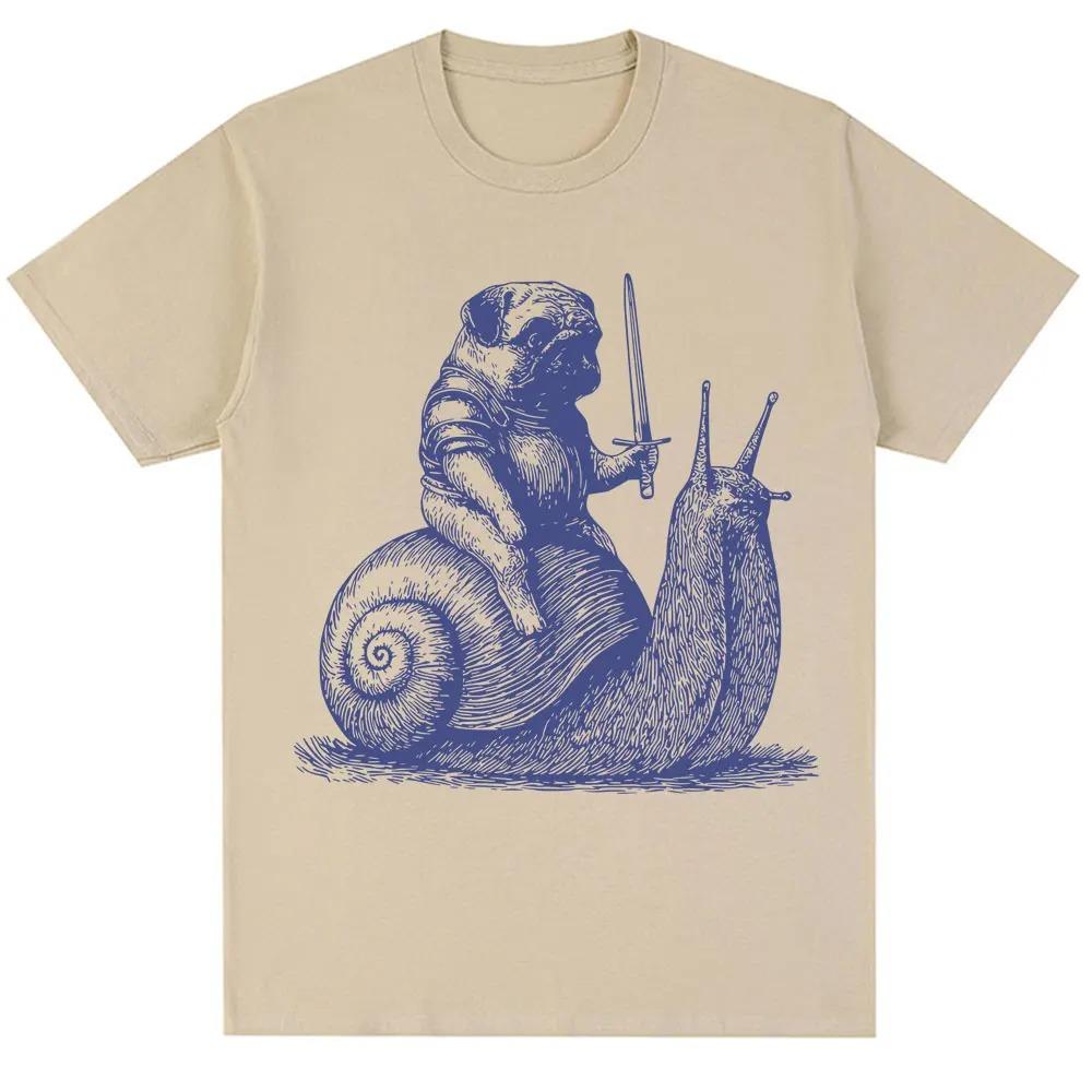 

Funny Medieval Pug Knight Riding Snail Meme Graphic TShirt Unisex 90s Vintage Trendy Oversized 100 Cotton Casual Tshirts S