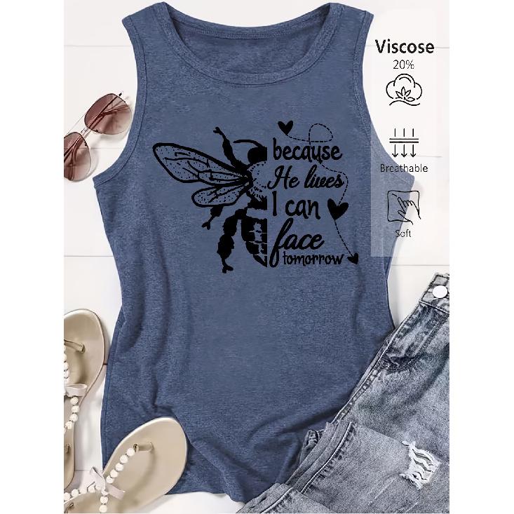 Elegant Vest for Women because He lives Bee print casual loose summer vest Fashionable and elegant tops for commuting, vacation, and everyday wear,