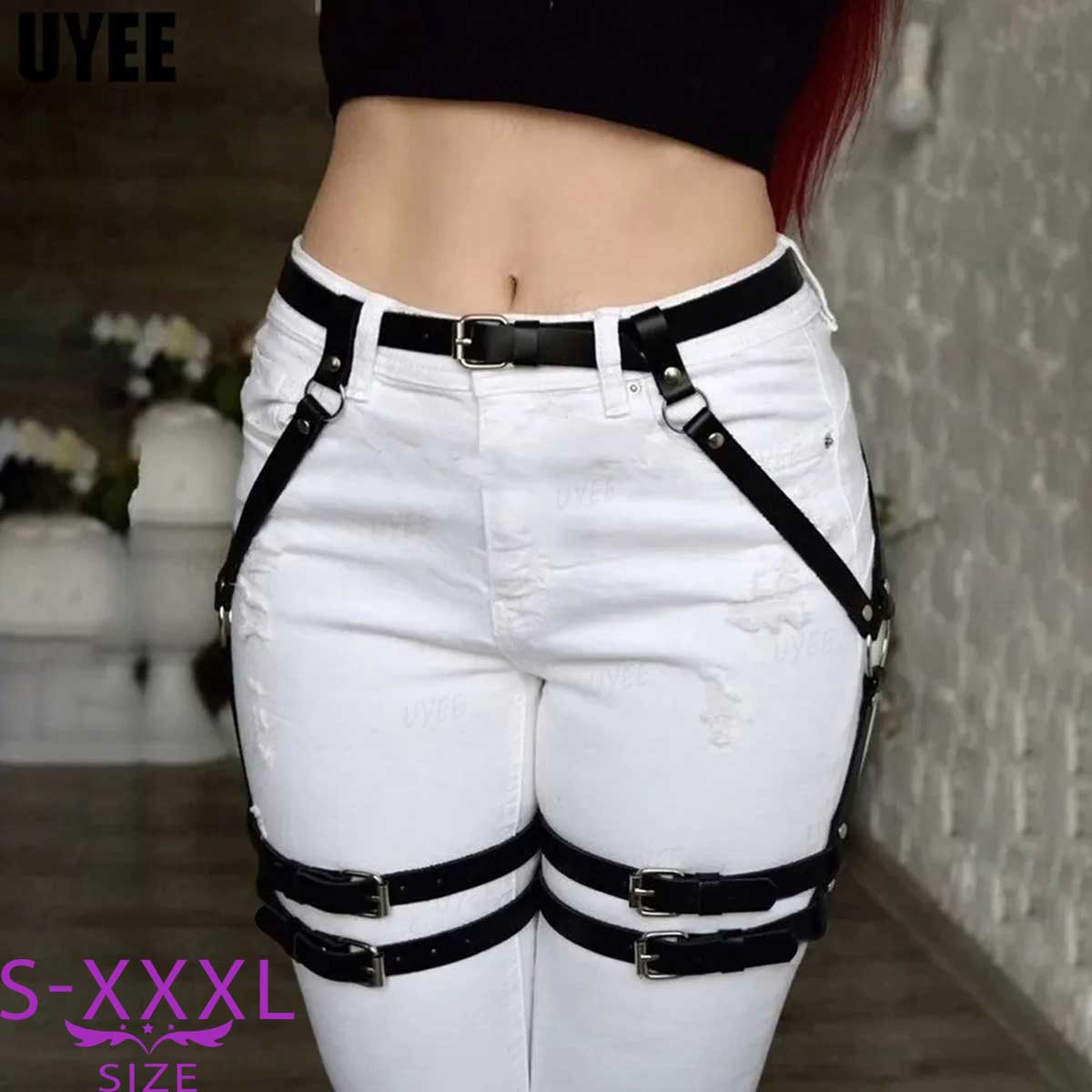 Yiran Sexy Lingerie Women's Gothic Adjustable Leg Garters - Punk Faux Leather Thigh Harness Belt, Perfect For Rave, Cosplay, And Clubbing 100Cm