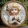 2D Angel Baby Metal Wall Art Round Pre Drilled Hanging Decor for Home and Office