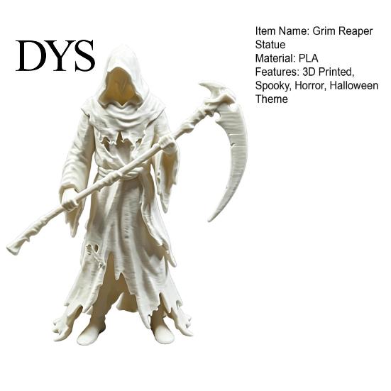 Dark Style Ornament Gothic Grim Reaper Figurine, 3D Printed Hooded Statue with Figurine Sickle, Spooky Robe Decoration for Halloween Indoor