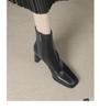 BEIJIANI 816-2 Women's Chunky Heel Ankle Boots, Square Toe, Solid Color, Soft Leather