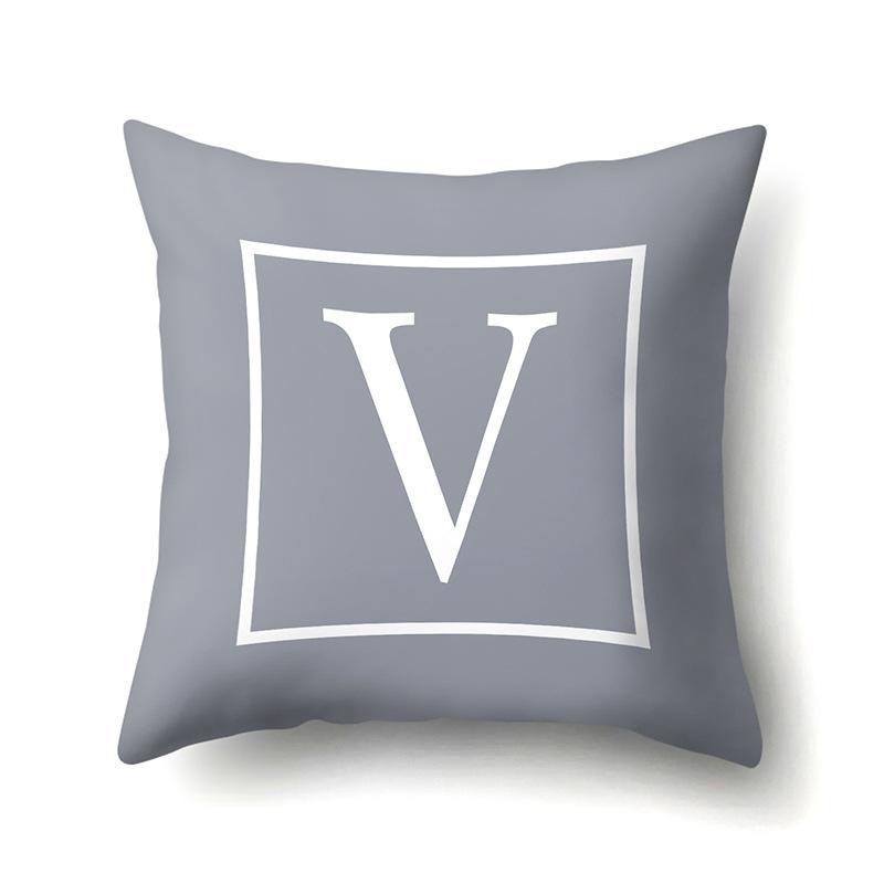 Polyester Pillow Case Gray Base Literary Home Car Decoration 26 English Letter Cushion Car Cushion Cover