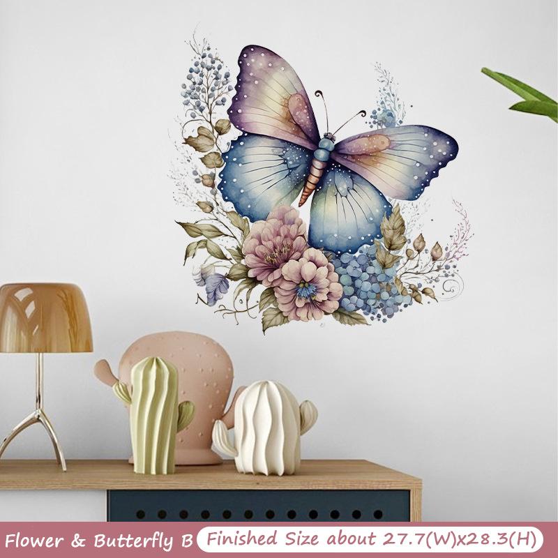 Pegatinas de Pared de Flores Mariposa Decoración de Puerta de Baño de Inodoro Mural Decoración del Hogar Papel Pintado Autoadhesivo