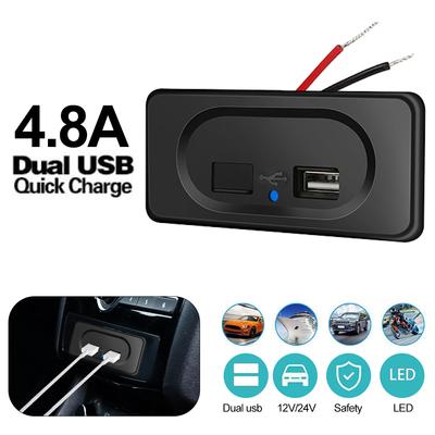 Подвійний порт USB 4.8a Адаптер гнізда для автомобільного зарядного пристрою 12v/24v USB зарядний пристрій зі світлодіодом для аксесуарів для вантажівок, кемперів, караванів