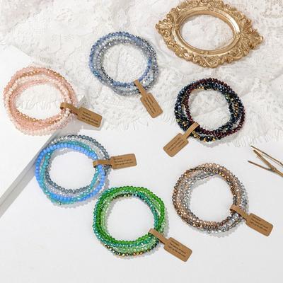 4 Stück/Set Facettierte Glasperlen Stretch Armband AB Effekt Glasperlen Mehrfarbig Elastisches Perlenarmband Handgefertigter Schmuck Geschenk