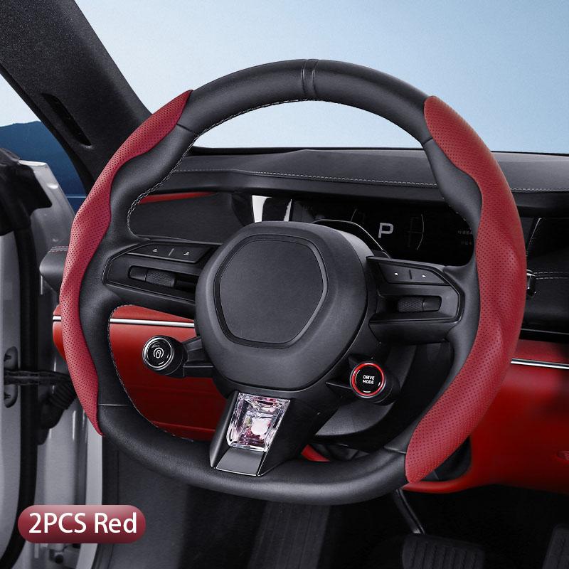 Short shaped Nappa Leather Steering Wheel Cover, Non Slip, Ultra-thin, Breathable, Safe, Universal Steering Wheel Cover Acc