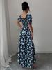 2026 Women's Summer Floral Print Puff Sleeve Square Neck Dress - French Style Holiday Tea Party Skirt