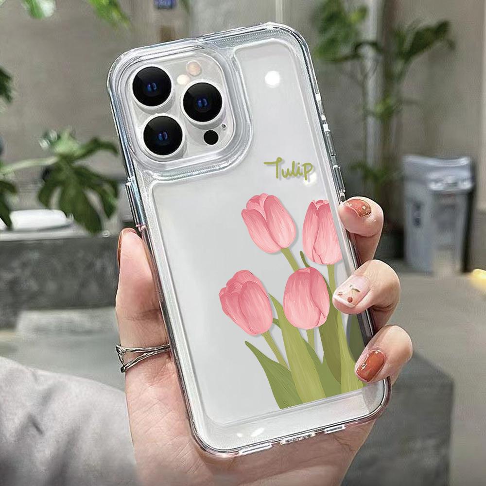 Tulip Flower Phone Case For iPhone 14 Pro Max Case For iPhone 11 12 13 Pro Max XR 7 8 14 15 Plus XS Max X SE Soft Clear Cover