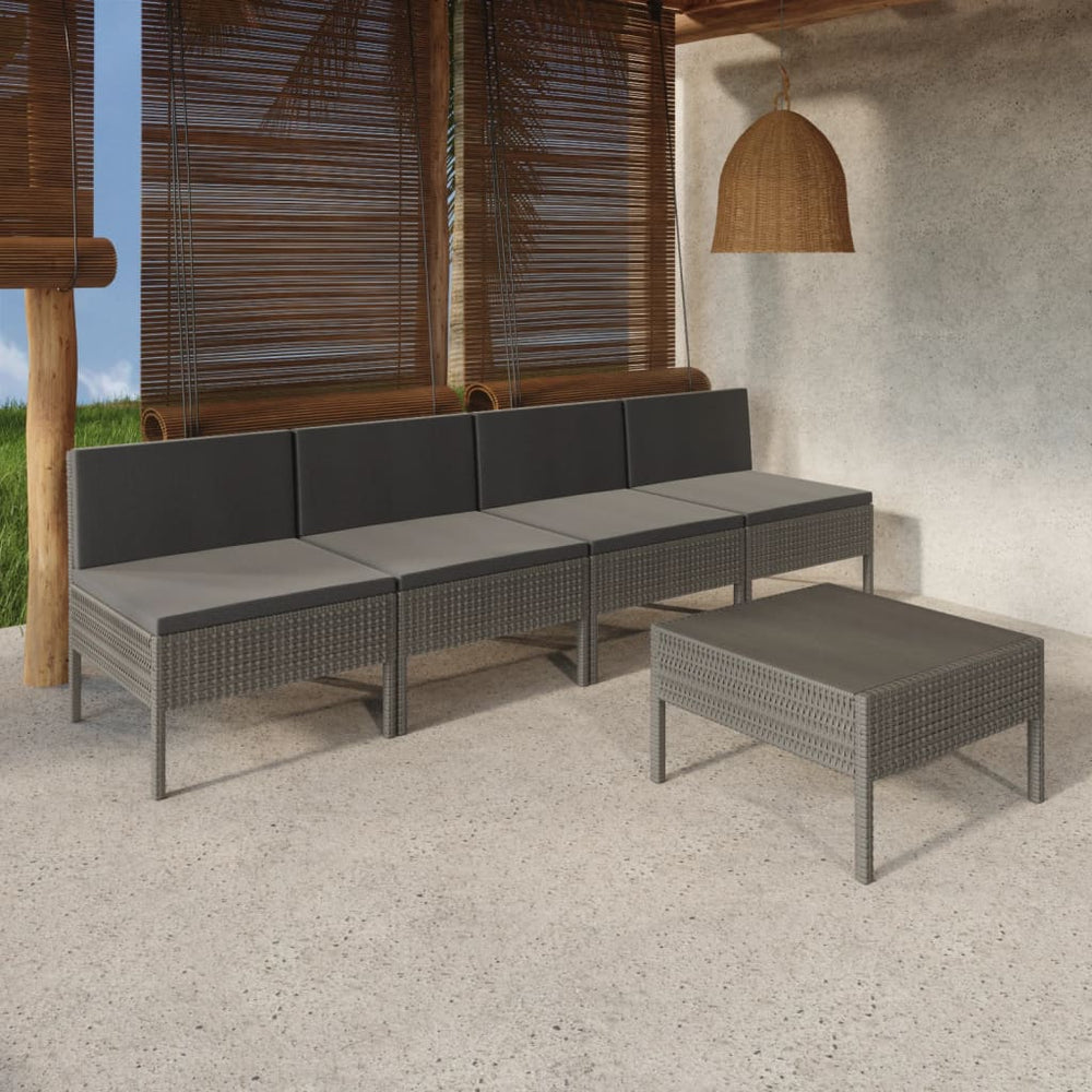 Salon de jardin 5 pcs avec coussins résine tressée