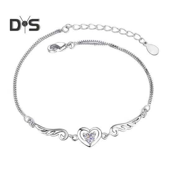 

Женский браслет с сердцем из кубического циркония, регулируемая длина с удлиненной цепочкой, браслет с крыльями ангела, подарок на день рождения и годовщину белый