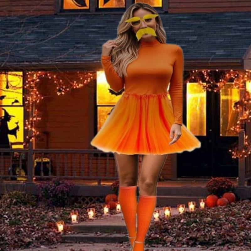 Cosplay Halloween Costume Yellow Mustache and Eyebrows Fake Beard with Glasses,Tangerine Tutu Tangerine Costume Accessories