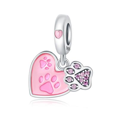 Beads Copper Charms Original Pink Heart Claw Pendant Beads Fit Bracelet Jewelry Diy Women Fine Gift Accessory