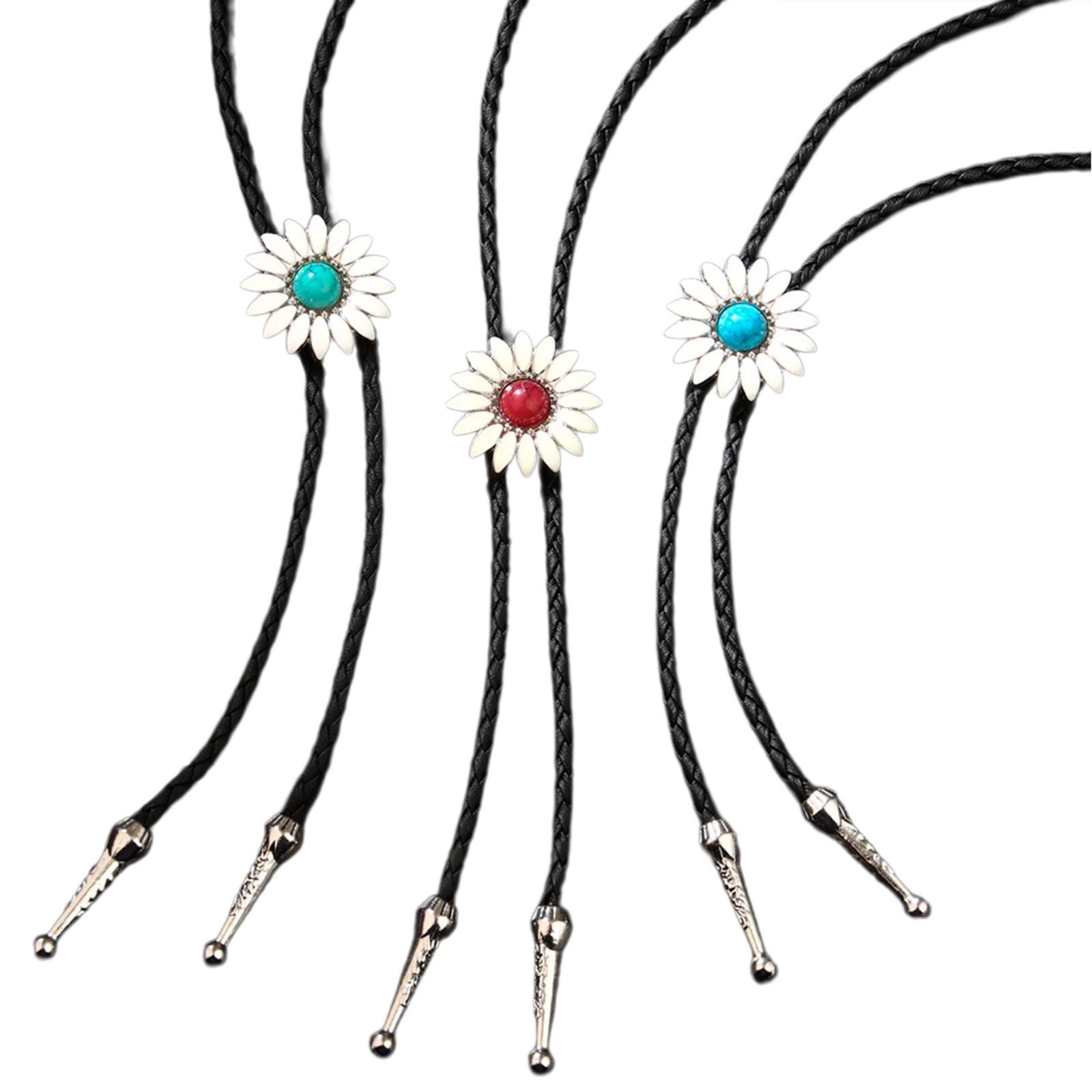 

3 шт. Галстук-боло Rodeos с подвеской из камня подсолнуха, плетеный кожаный шнур, регулируемая цепочка, галстук-галстук, западные украшения, ожерелье