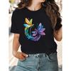 Print Casual Crew Neck Sleeve Perfect Spring Summer Women's Comfortable T-Shirt with Vibrant Dragonfly