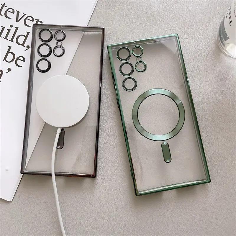 Transparent Plating For Case For Samsung Galaxy S22 S23 S21 Ultra Plus Wireless Charge Silicone Clear Cover Cases
