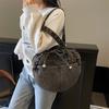 New fashionable underarm small round bag large capacity denim canvas bag bow going out commuting handbag
